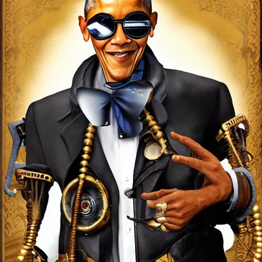 Image similar to barack obama as a steampunk cyborg