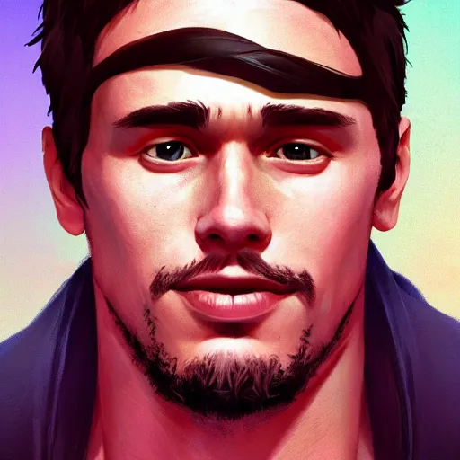 Prompt: Portrait of James Franco as young Heracles, mattepainting concept Blizzard pixar maya engine on stylized background splash comics global illumination lighting artstation lois van baarle, ilya kuvshinov, rossdraws