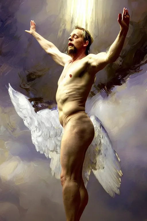 Prompt: beautiful detailed expressive impressionistic oil painting portrait of ancient roman god emperor steve buscemi levitating in angelic pose wearing the civic crown, art by anders zorn, wonderful masterpiece by greg rutkowski, expressive brush strokes, beautiful cinematic light, american romanticism by greg manchess, jessica rossier