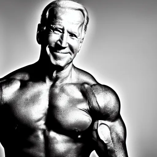 Image similar to joe biden full body portrait, muscular, body builder, black and white photography, hd, 4 k