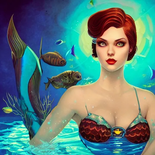 Image similar to lofi underwater bioshock portrait of mermaid, Pixar style, by Tristan Eaton Stanley Artgerm and Tom Bagshaw.