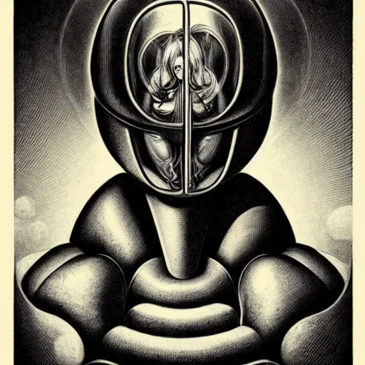 Prompt: samus aran portrait by goya and escher and hogarth, illusion surreal art, highly conceptual figurative art, intricate detailed illustration, controversial poster art, polish poster art, geometrical drawings, no blur