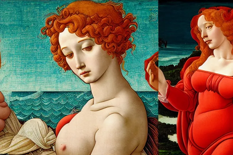Prompt: Christina Hendricks as The Birth of Venus by Botticelli, highly detailed, trending on artstation, award winning, H 768