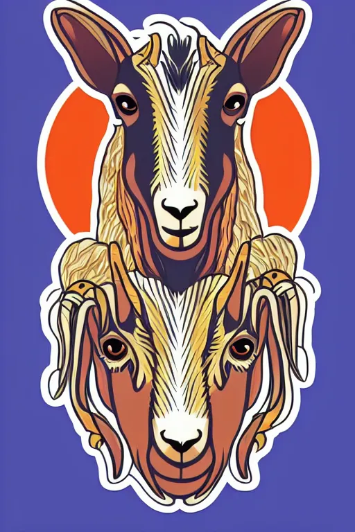 Prompt: Portrait of a goat that is a drug dealer, sticker, andromorphic, colorful, illustration, highly detailed, simple, smooth and clean vector curves, no jagged lines, vector art, smooth