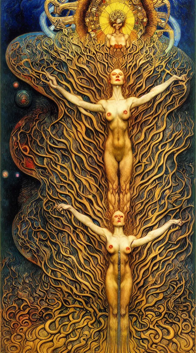 Image similar to Divine Chaos Engine by Karol Bak, Jean Delville, William Blake, Gustav Klimt, and Vincent Van Gogh, symbolist, visionary