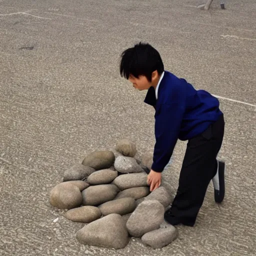 Image similar to a japanese school student that turning into rock stone