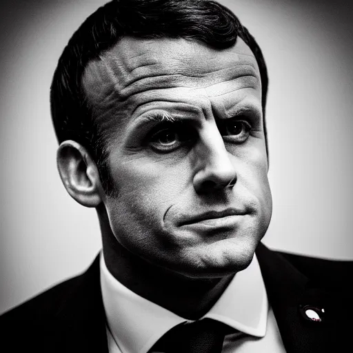 Prompt: macron looking tough, hiphop album cover