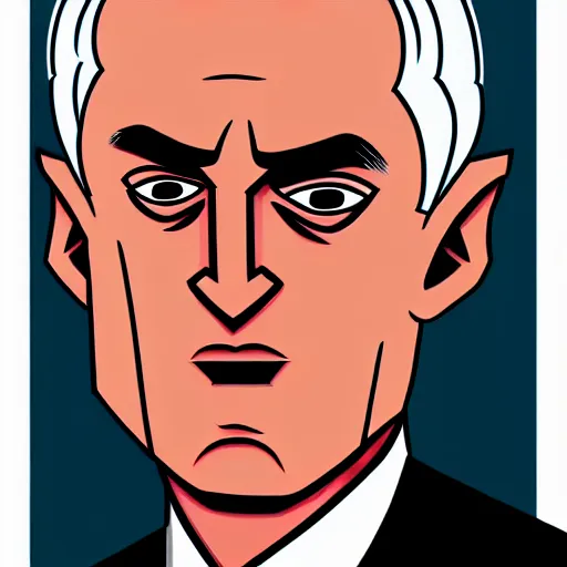 Image similar to solid glowing eyes, digital portrait of secretary of denis mcdonough face with solid glowing eyes, cover art of graphic novel, evil laugh, menacing, Machiavellian puppetmaster, villain, simple style, solid colors, clean lines, clean ink, trending on artstation