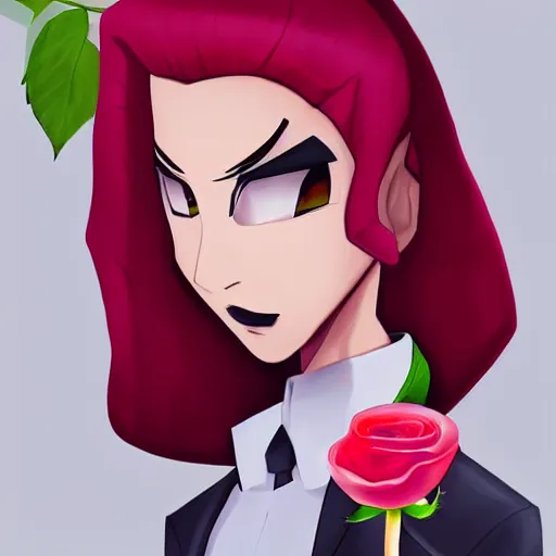 Image similar to digital painting, accurate details, james of team rocket holding a rose, elegant, cool, trending on artstation, fanart