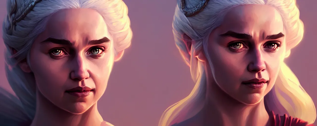 Image similar to portrait of Daenerys Targaryen, mattepainting concept Blizzard pixar maya engine on stylized background splash comics global illumination lighting artstation lois van baarle, ilya kuvshinov, rossdraws