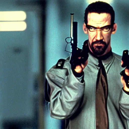 Image similar to a film still of Gordon Freeman in The Matrix (1999)