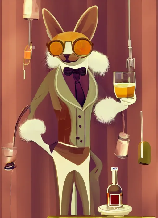 Image similar to squirrel anthro as a dapper bartender with a big fluffy tail, retro futurism, art deco, detailed painterly digital art by Axel Hess, 🐿🍸🍋, furaffinity, trending on artstation