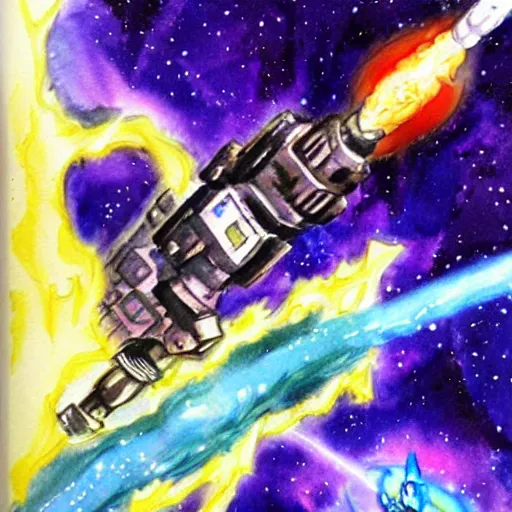 Prompt: a drill that would pierce the heavens, scifi watercolor painting