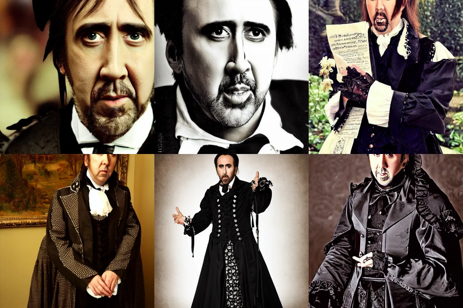Prompt: Nicolas Cage in a victorian gothic lolita costume