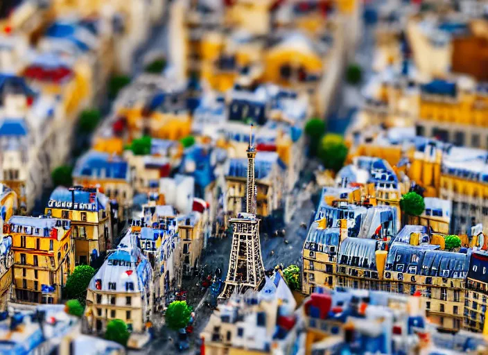 Image similar to tilt shift photo still of paris made of legos, studio lighting, 8 k, 1 6 mm f 1 6