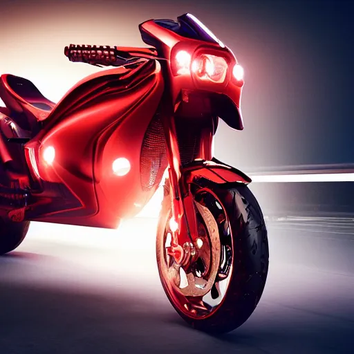 Prompt: a futuristic motorbike, red, high detail, cinematic light, cyberpunk