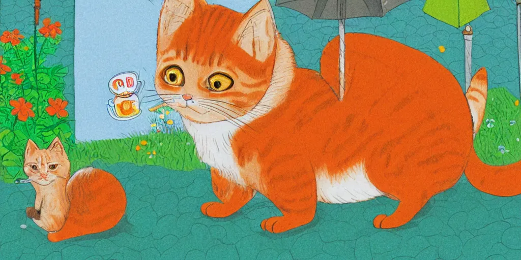 Image similar to an orange tabby kitten waiting in the rain in chuncheon by richard scarry