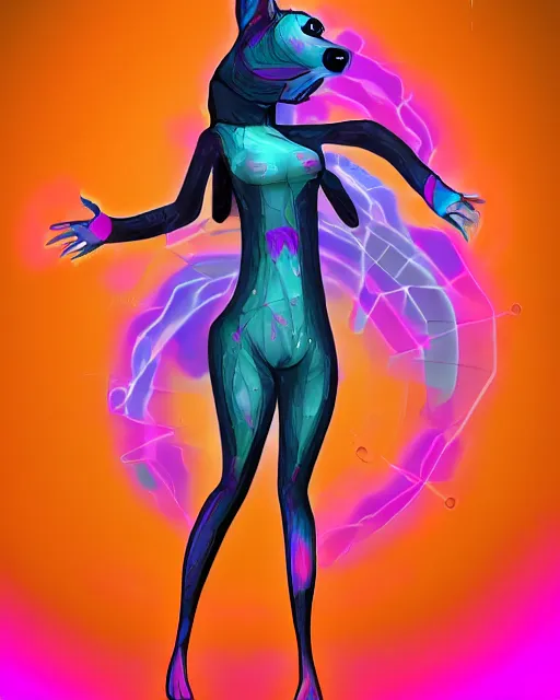 Image similar to a glitch art full body character portrait of female furry psychic a. i. manifesting it self into reality trending on artstation deviantart pinterest detailed realistic hd 8 k high resolution