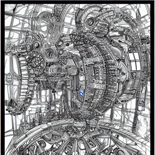 Prompt: complex machine blueprint, very intricate drawing, trending on ArtStation, digital painting