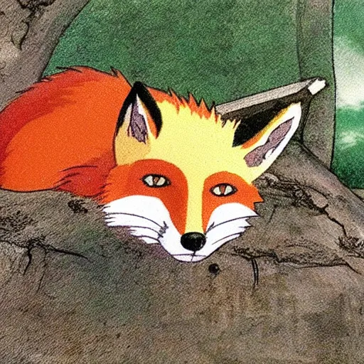 Prompt: fox by Hayao Miyazaki