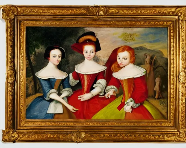 Prompt: a 1 6 0 0 s painting of powerpuff girls