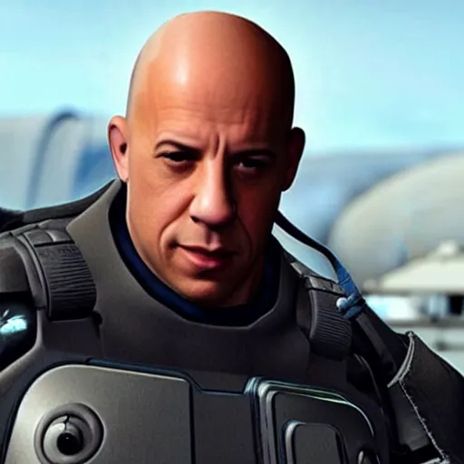 Image similar to Vin Diesel donning an HEV Mk. V suit starring in Half-Life 2 on the Borealis