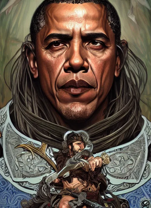 Prompt: Barak Obama as Braveheart warrior, bloody, fantasy, intricate, detailed, highly detailed, digital painting, 4k, HDR, concept art, smooth, sharp focus, illustration, art by alphonse mucha,artgerm, H R Giger