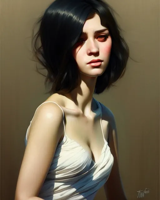 Image similar to stylized portrait of an artistic pose, composition, young fancy lady, realistic shaded, fine details, realistic shaded lighting poster by ilya kuvshinov, magali villeneuve, artgerm, jeremy lipkin and michael garmash and rob rey