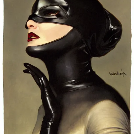 Prompt: Painting of Madonna as Catwoman from Batman Returns. Art by william adolphe bouguereau. Extremely detailed. Beautiful. 4K. Award winning.