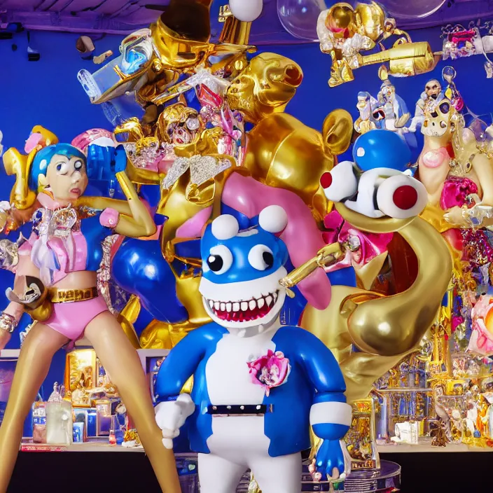 Image similar to jeff koons hip hop bauhaus style street sharks sailor moon wearing diamond grillz and a ton of bussdown iced gold bling in wallace & gromit strata - cut claymation, ultra realistic, concept art, intricate details, serious, highly detailed, photorealistic, octane render, 8 k, unreal engine, art by todd mcfarlane