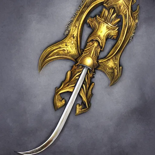 Image similar to a fantasy portrait of a giant golden sword weapon