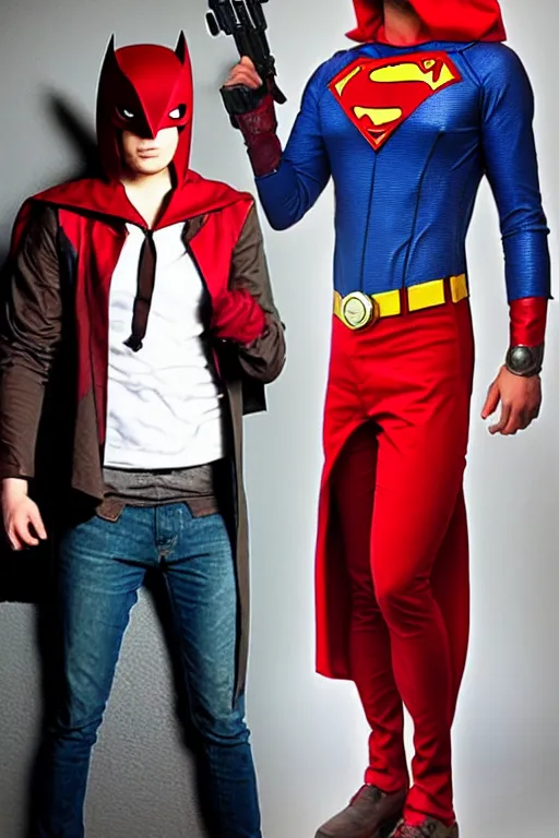 Prompt: red hood cosplay, superman