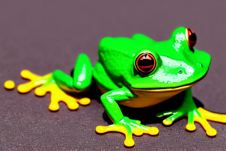 Image similar to toy frog, california, in 2 0 1 5, perfect focus, hyper detailed 5 5 mm 8 5 mm, toy photography, made out of plastic