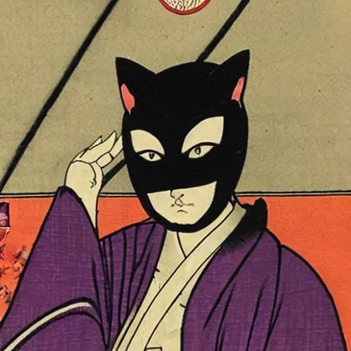 Prompt: cat woman sneak ukiyo - e style,