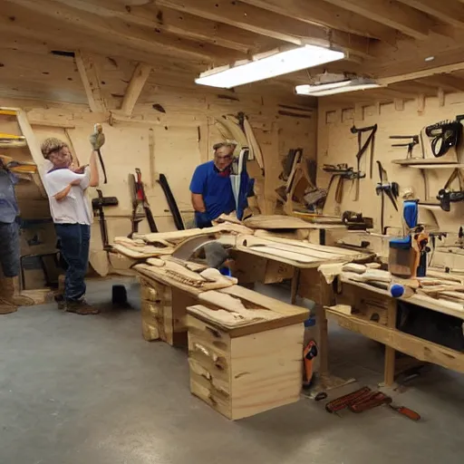 Image similar to A wood workers workshop with a lot of tools