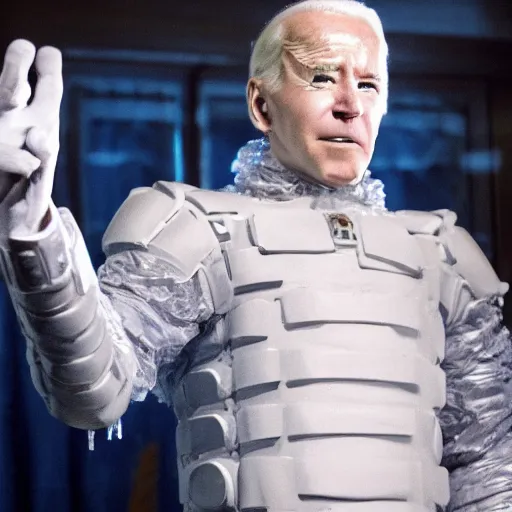 Image similar to film still of joe biden as mr. freeze.