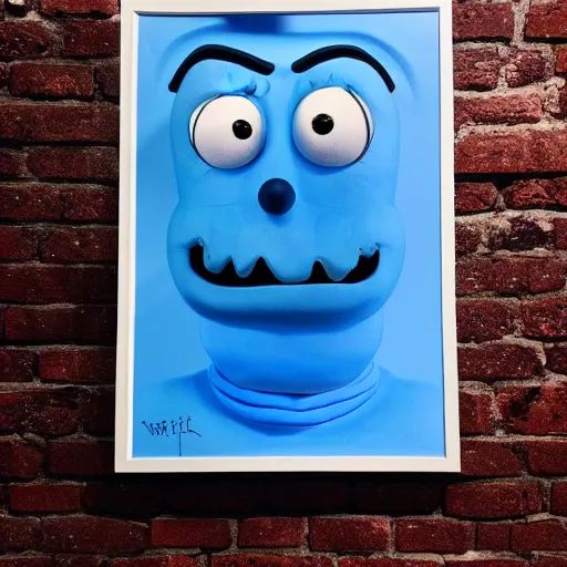 Image similar to portrait of real life mr meeseeks. photo realism. dramatic lighting. living room background. 4 k