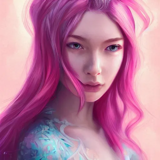 Image similar to teen girl, pink hair, gorgeous, amazing, elegant, intricate, highly detailed, digital painting, artstation, concept art, sharp focus, illustration, art by Ross tran