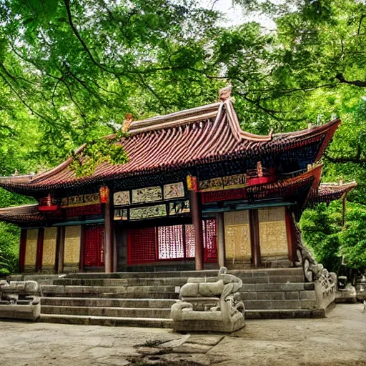 Prompt: ancient Chinese temple in a forest