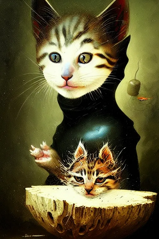 Image similar to hieronymus bosch, greg rutkowski, anna podedworna, painting of a kitten made of water