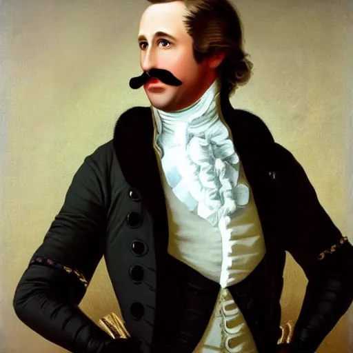 Image similar to portrait of ryan gosling as a 1 8 th century french aristocrat, large mustache,