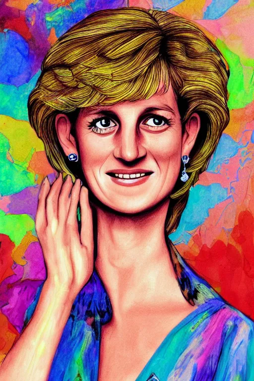 Prompt: illustration of princess diana, drawn by mai yoneyama, detailed, colorful, digital art