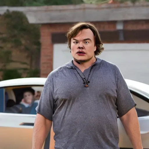 Prompt: jack black starring as elon musk in a movie about tesla