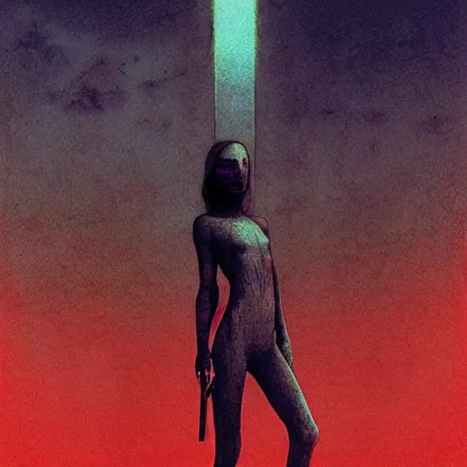 Image similar to charlies angels by beksinski and tristan eaton, dark neon trimmed beautiful dystopian digital art