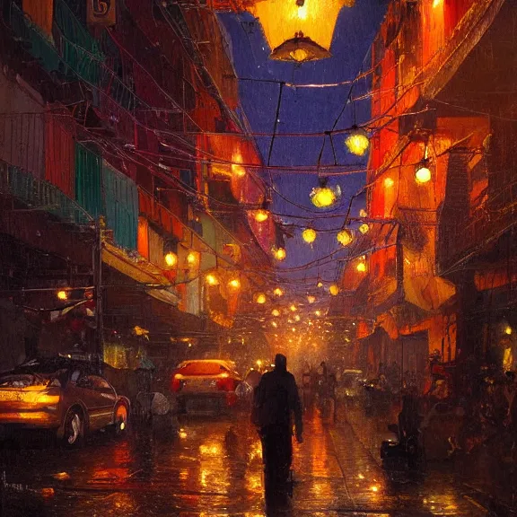 Image similar to Downtown Mexico, string lights, colorful lighting, night, realism, by Tooth Wu, by Lienzo Óleo Paisaje, by Greg Rutkowski