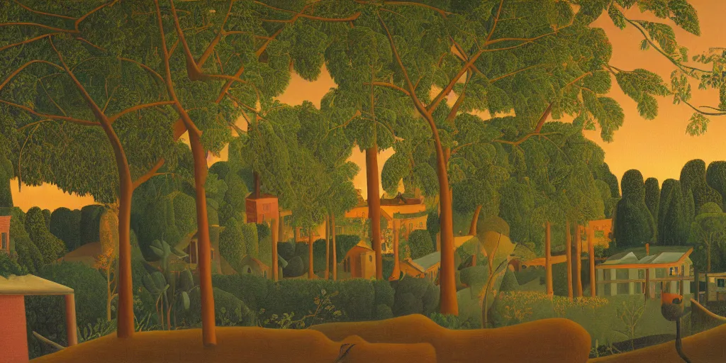 Prompt: a beautiful painting of Woodstock Georgia by Henri Rousseau, golden hour, 8k, 4k