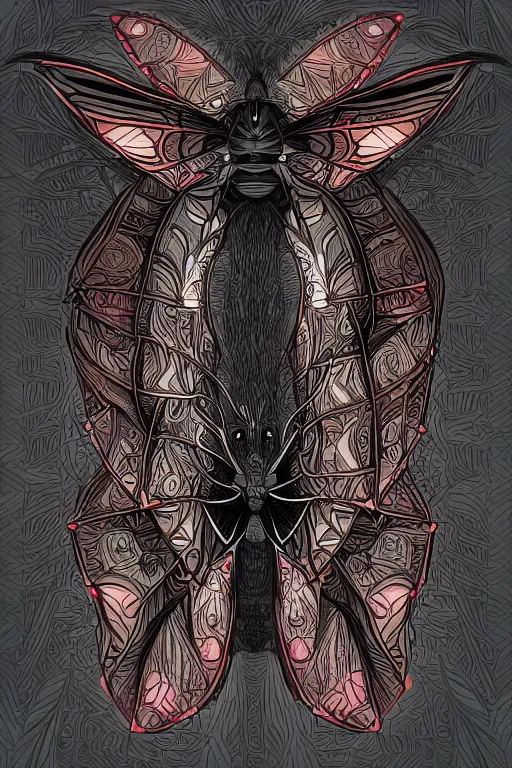 Image similar to moth monster, glowing, symmetrical, highly detailed, digital art, sharp focus, trending on art station, anime art style