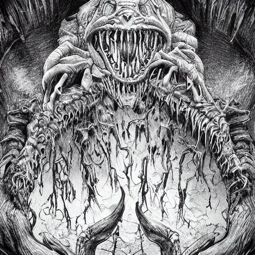 Image similar to a strange eerie magical scary creature in an eerie uncanny hell, transluscent neon, horror, concept art, detailed, intricate, award - winning, cinematic, by kentaro miura