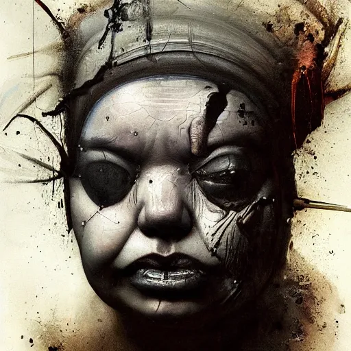 Image similar to portrait of the face of big fat old sumoringer as despair from sandman, venus of willendorf, by jeremy mann, by gregory crewdson, by bastien lecouffe deharme, by russ mills, sad face, topknot, black hair, mourning, black eyes, white room, soft lightning, high detailed, 8 k