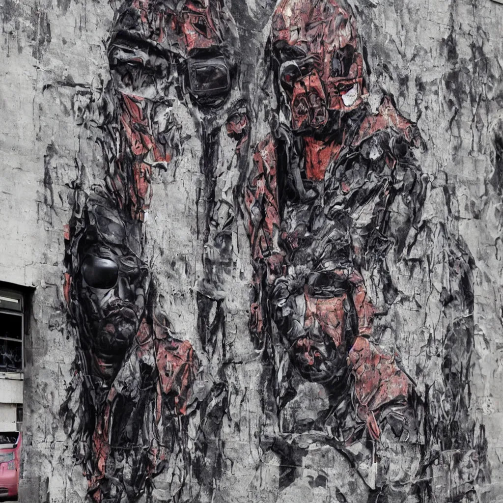 Image similar to kanye west as the terminator, street art, abandoned factory